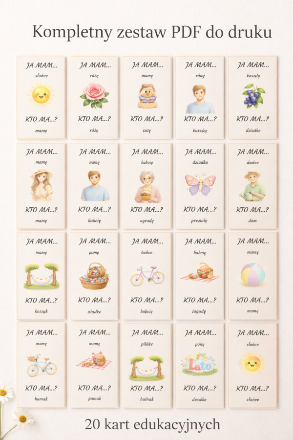 Karty „Ja mam… kto ma…?” – róże, jagody i lato