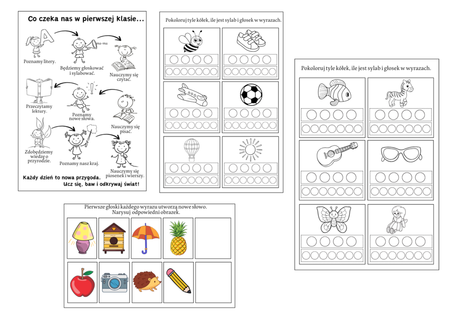 Zestaw wklejek do zeszytu na pierwsze tygodnie szkoły - klasa 1