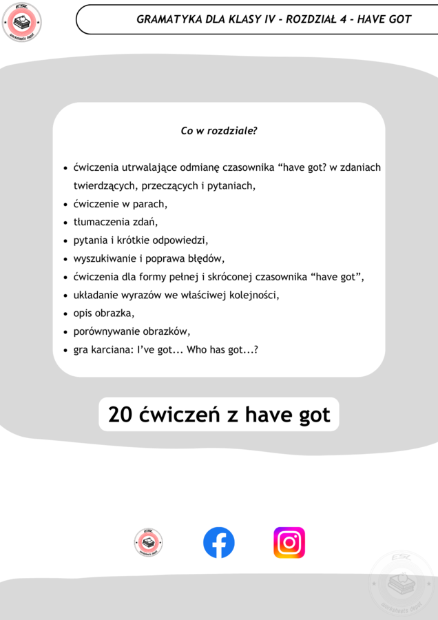 Have got - ćwiczenia gramatyczne (Gramatyka dla klasy IV - rozdział 4)