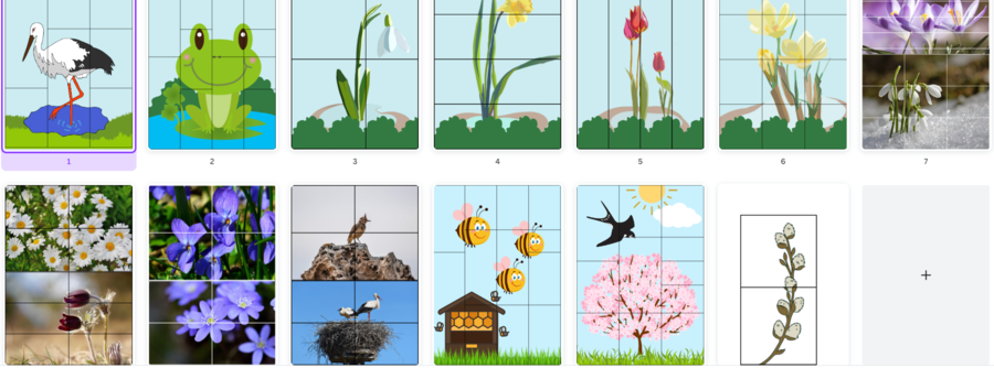 ZWIASTUNY WIOSNY -PUZZLE obrazki widoczne na zdjęciu