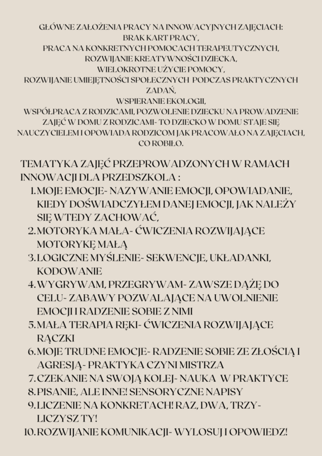 INNOWACJA DLA KLAS 1-4 OPIS/DOKUMENTACJA na REWALIDACJĘ ,,KARTY PRACY IDĄ PRECZ”