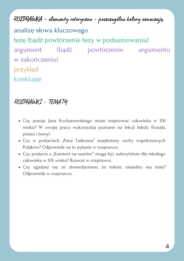 Wzorcowe formy wypowiedzi - przemówienia, rozprawki, opowiadania twórcze. Przykładowe wypracowania z analizą kolorystyczną. Egzamin ósmoklasisty