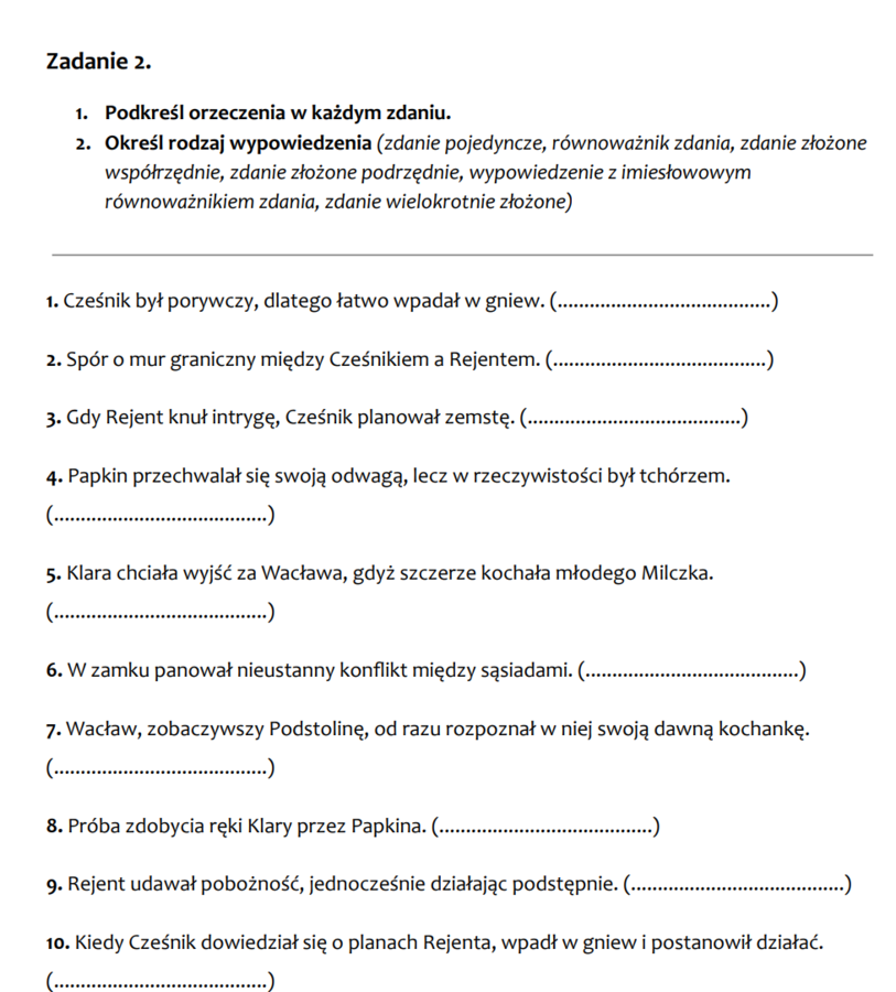 Rodzaje wypowiedzeń na E8 - teoria + ćwiczenia