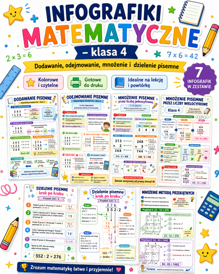 Działania pisemne - infografiki klasa 4