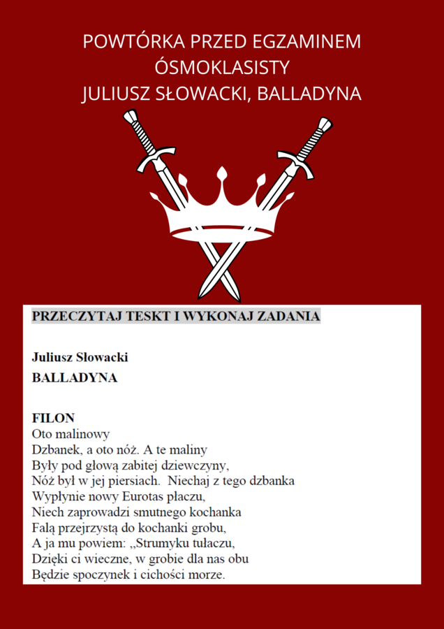 Balladyna - zestaw powtórkowy przed egzaminem ósmoklasisty