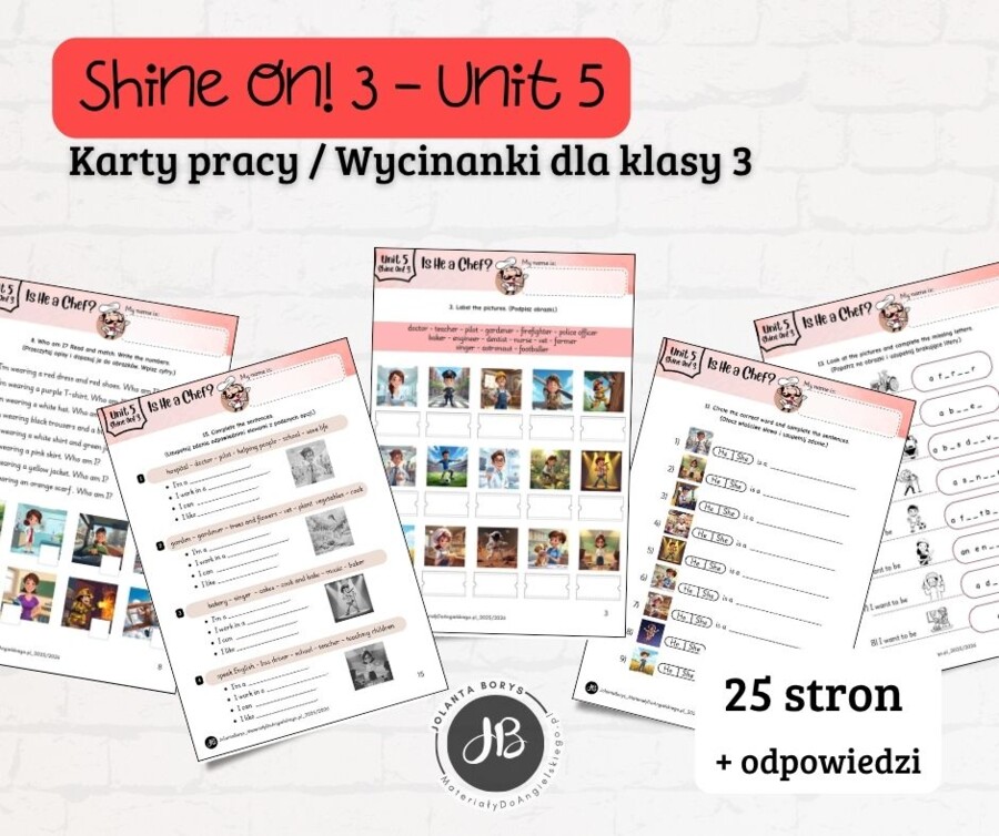 Materiały do Shine On! 3 Unit 5 – Is He a Chef? – karty pracy – wklejki/wycinanki
