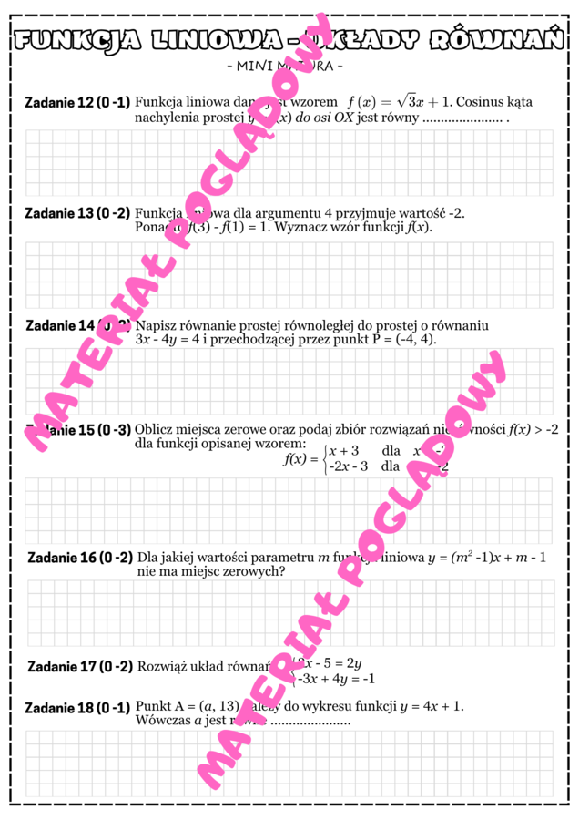 Mini matura. Matematyka - funkcja liniowa, układy równań