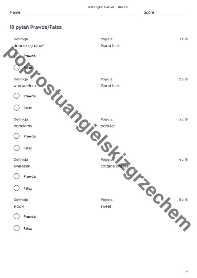 English Class A1+ - Unit 2 - testy