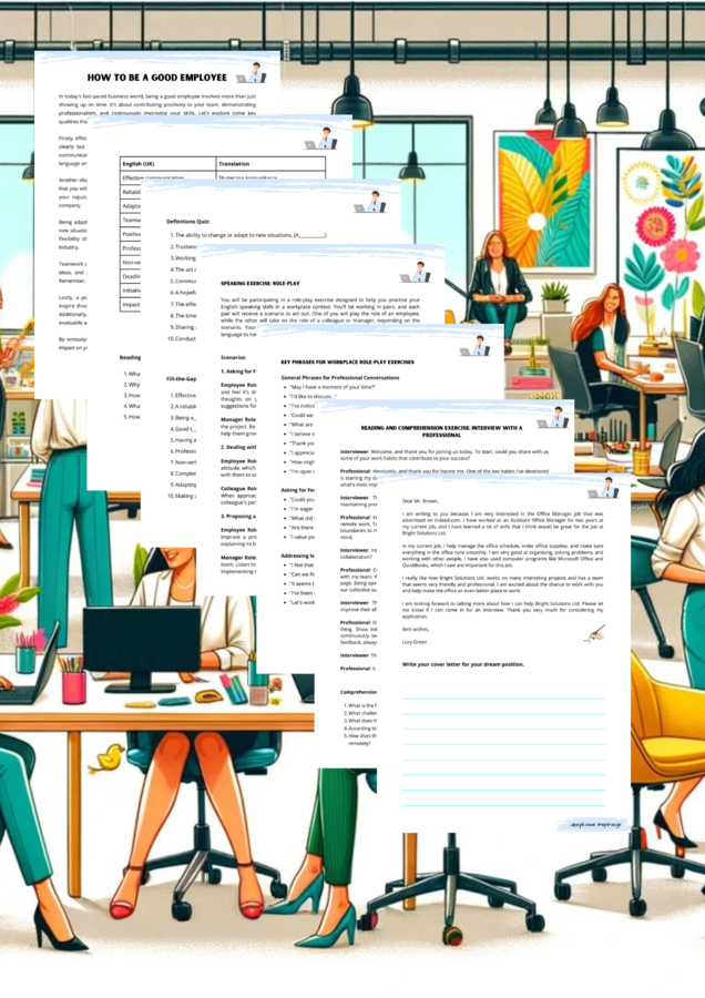 Business English: How to be a good employee B1/B2. Gotowa lekca, karty pracy, worksheet. Angielski dla dorosłych