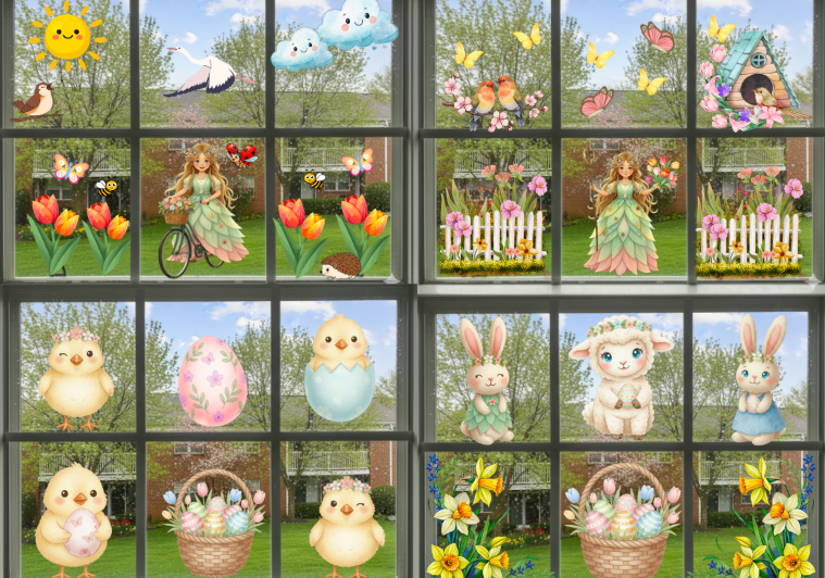 MEGA PAKIET WIOSENNO-ŚWIĄTECZNY| Dwustronne ozdoby - aż 72 strony  kolorowych dekoracji  ✨ Idealne na gazetkę|okna lud drzwi klasy