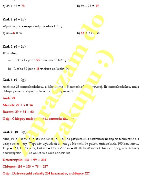 Kartkówka - dodawanie i odejmowanie w pamięci.