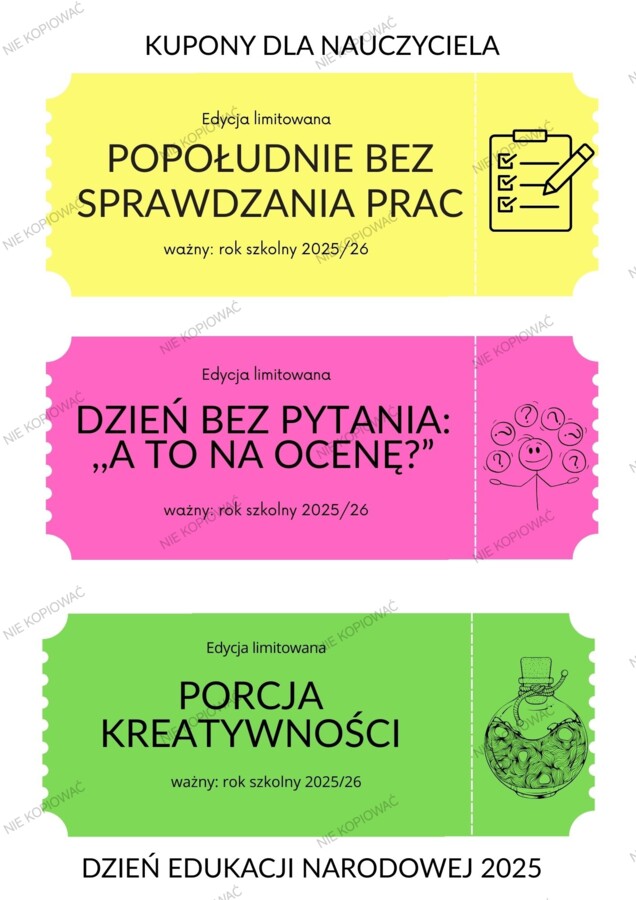 Zabawne kupony dla pracowników szkoły na DEN