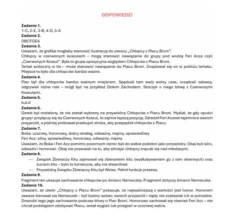 Zestaw lekturowy "Chłopcy z Placu Broni"