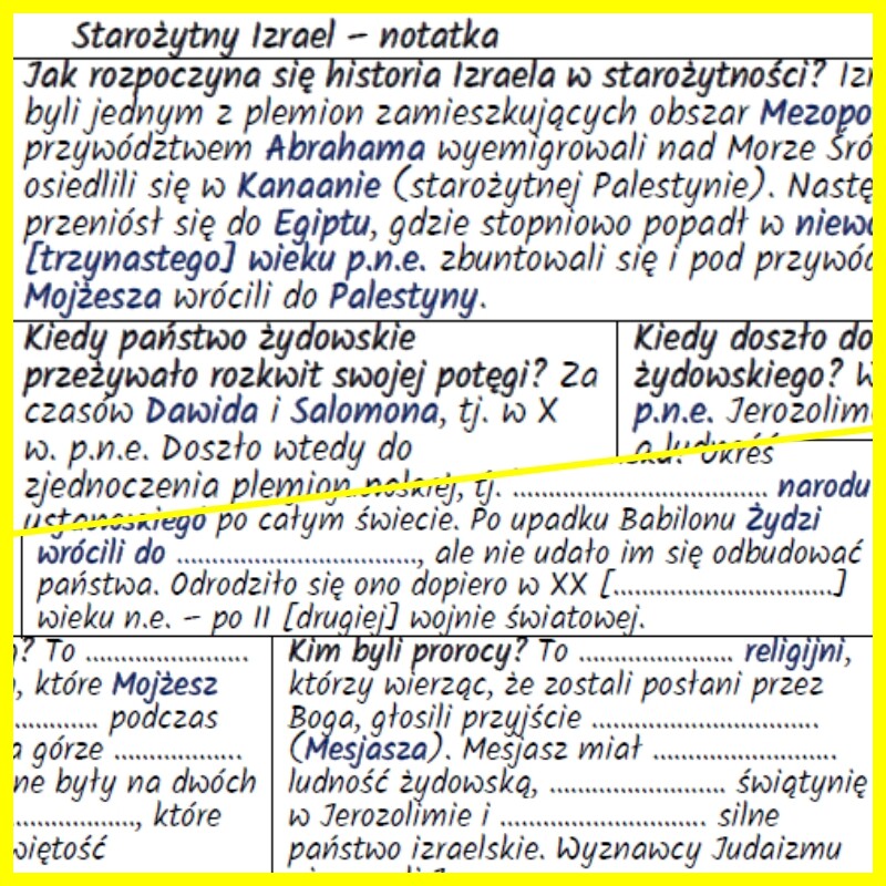 Starożytny Izrael – notatka i karta pracy
