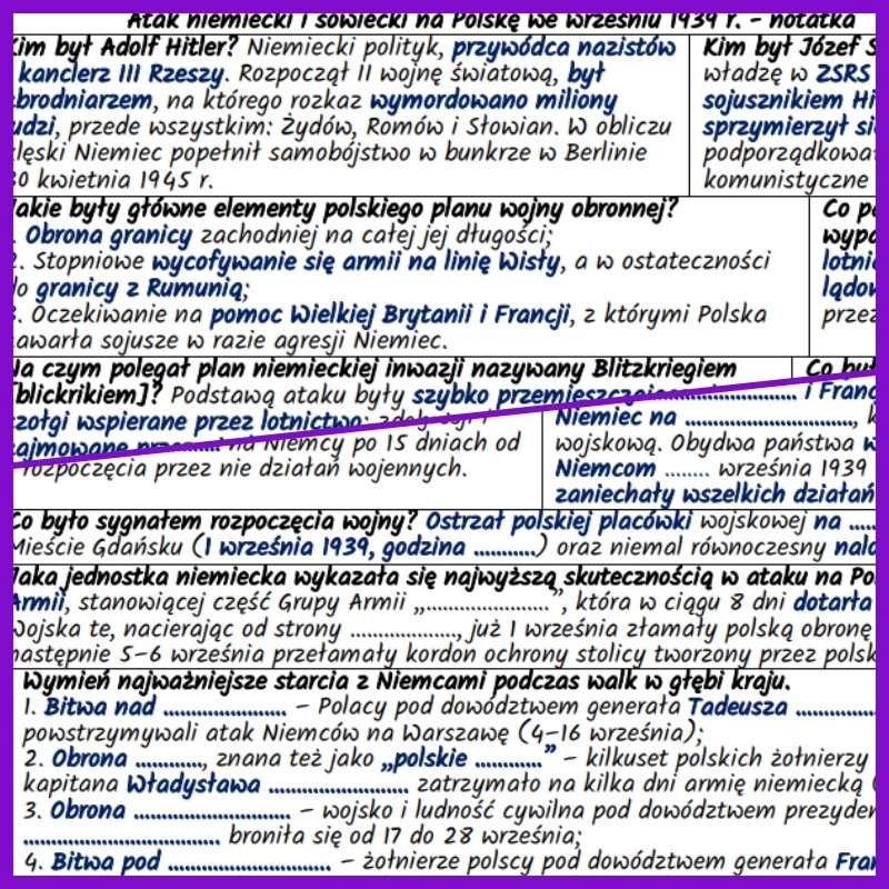 Atak niemiecki i sowiecki na Polskę we wrześniu 1939 r. – notatki i karta pracy