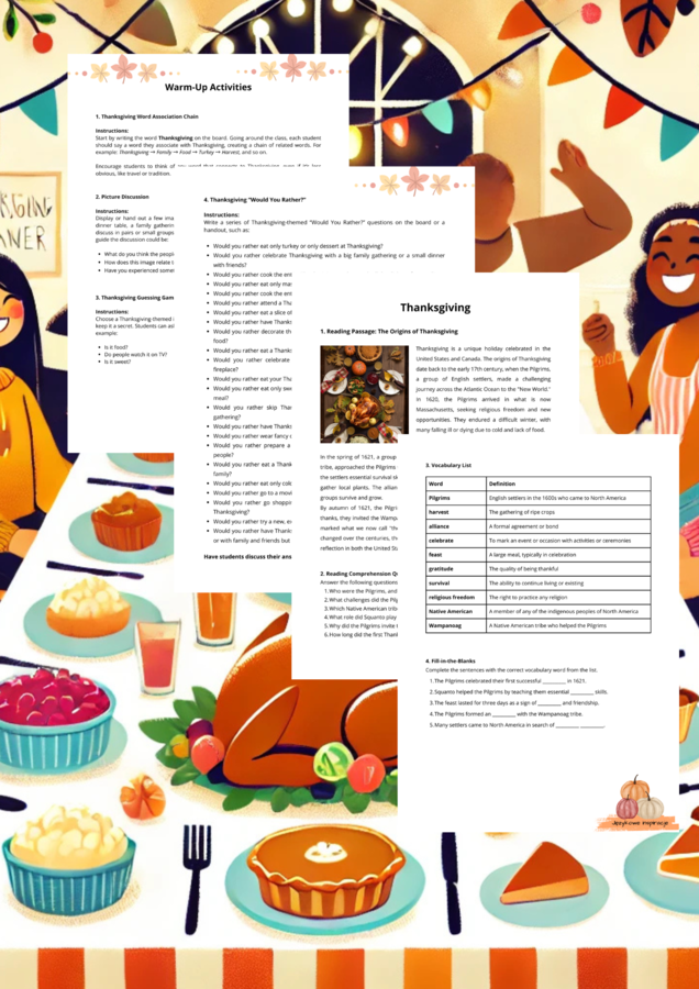 Thanksgiving day B1-B2. Gotowa Lekcja. Karty Pracy.