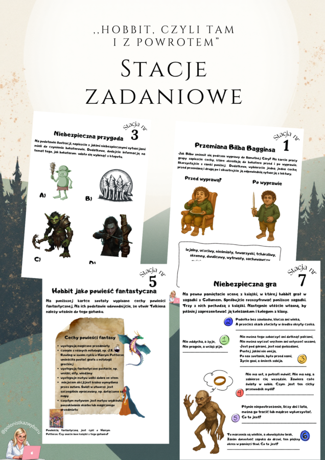 8 stacji zadaniowych, Hobbit czyli tam i z powrotem + klucz odpowiedzi