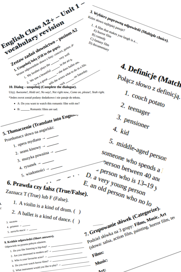 English Class A2+ – Unit 1 – vocabulary revision