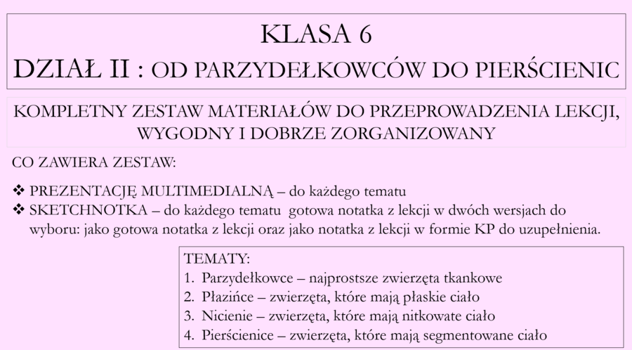 Klasa 6 - Od parzydełkowców do pierścienic - pakiet z działu