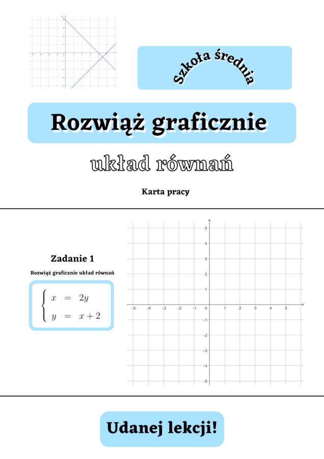 Rozwiąż graficznie układ równań. Funkcja liniowa. Szkoła średnia :-)