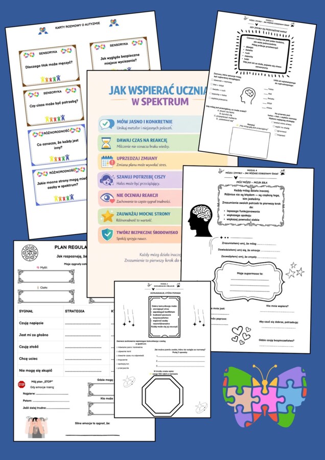 🧠 AUTYZM W SZKOLE – GOTOWY PAKIET KART PRACY  Zrozumienie • Emocje • Sensoryka • Relacje