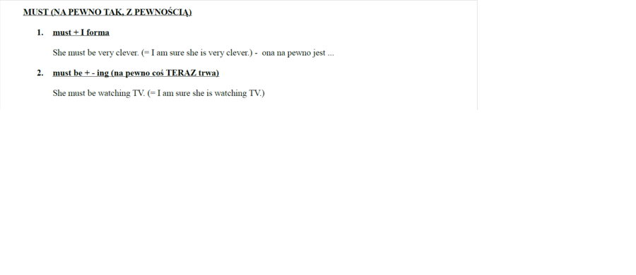 czasowniki modalne must i can't wyrażające pewność (deduction) - różne konstrukcje