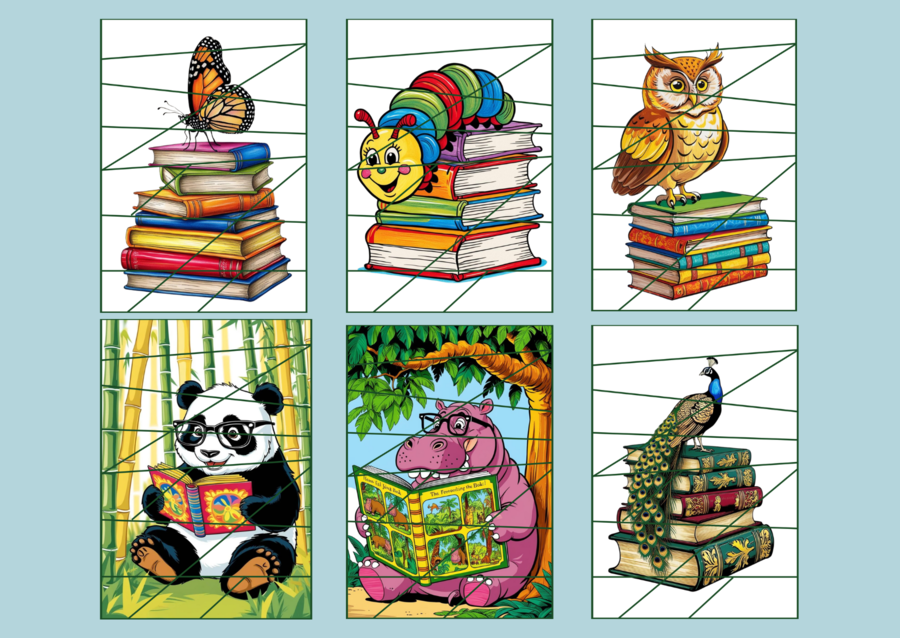 DZIEŃ KSIĄŻKI DLA DZIECI – puzzle – zwierzęta - biblioteka – przedszkole – świetlica – 23 wersje
