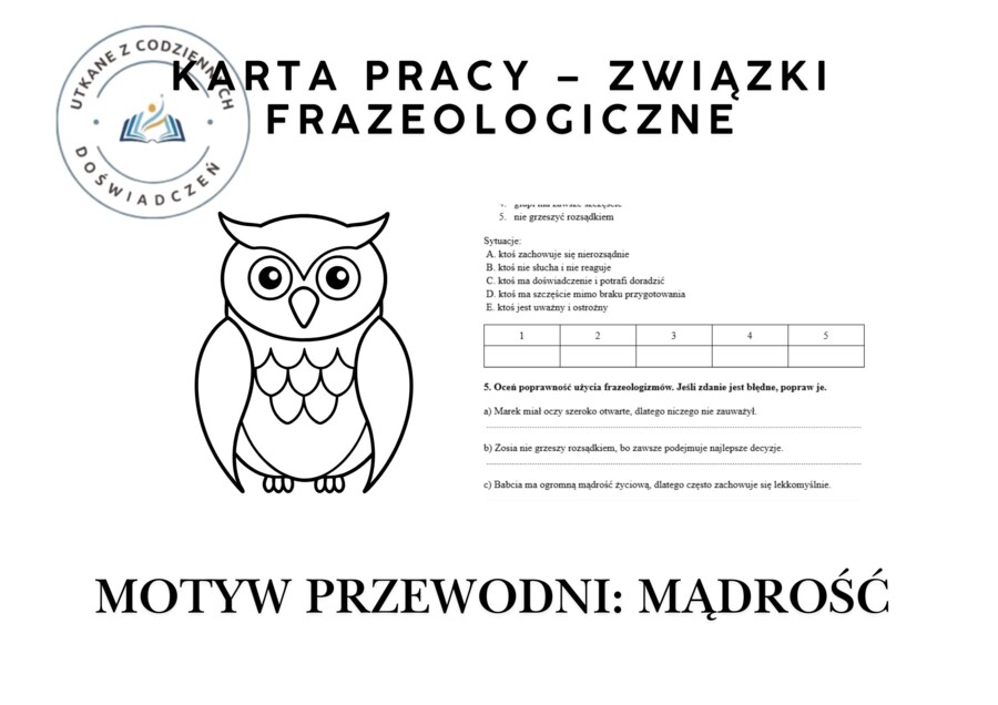 KARTA PRACY – Związki frazeologiczne. Motyw przewodni: MĄDROŚĆ