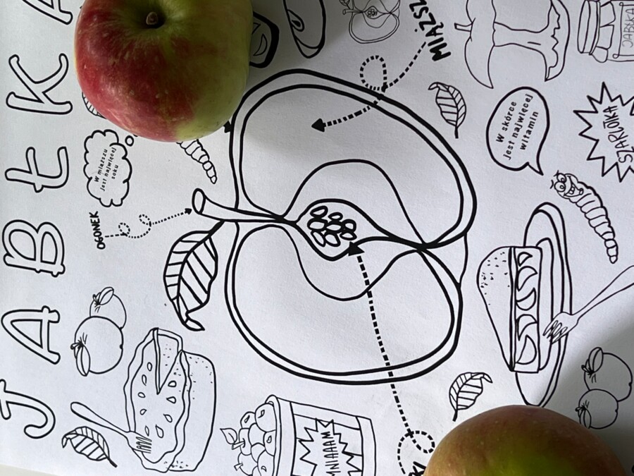 Dzień Jabłka - kolorowanka a4, Kolorowanka XL 9 części gratis