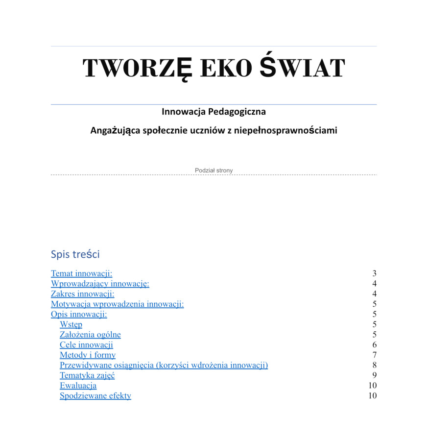 Innowacja pedagogiczna Tworzę Eko Świat - dokument