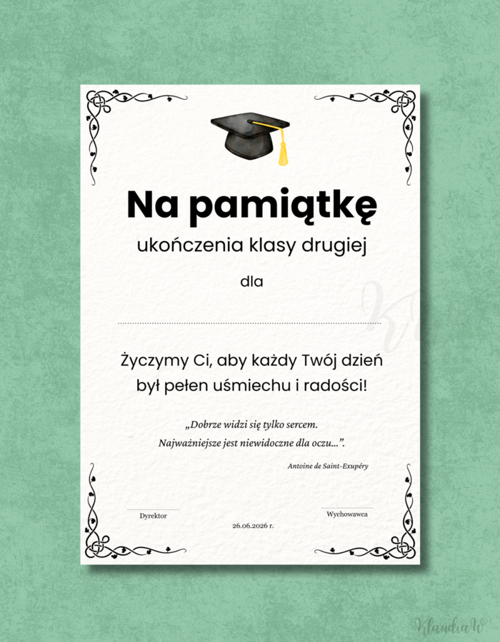 Wklejki do książek na zakończenie roku - klasa 2