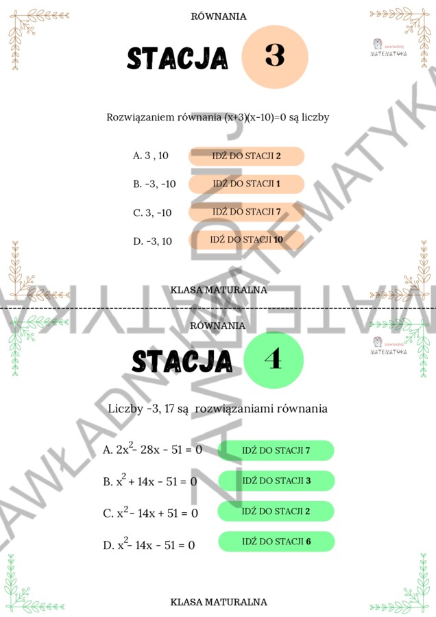 Stacje zadaniowe - równania