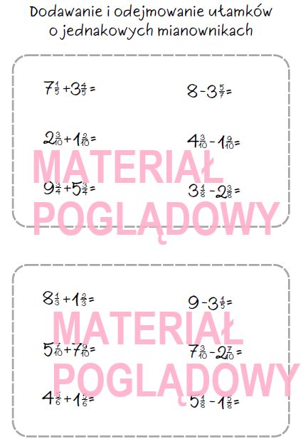 Szybkie karteczki - dodawanie, odejmowanie, mnożenie, dzielenie ułamków, działania na ułamkach (karta pracy, kartkówka kl 4, 5, 6, 7, 8)