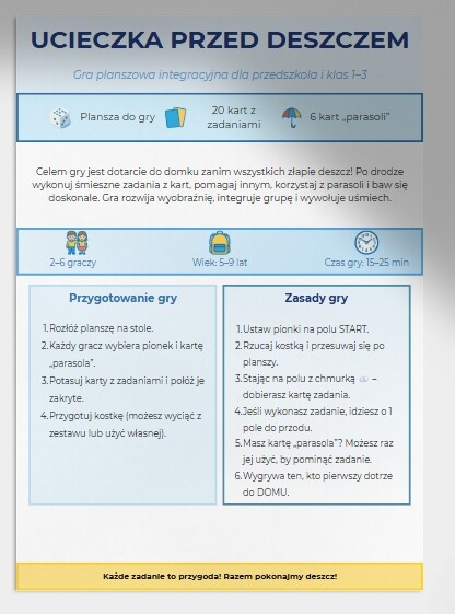 Gra planszowa „Ucieczka przed deszczem”