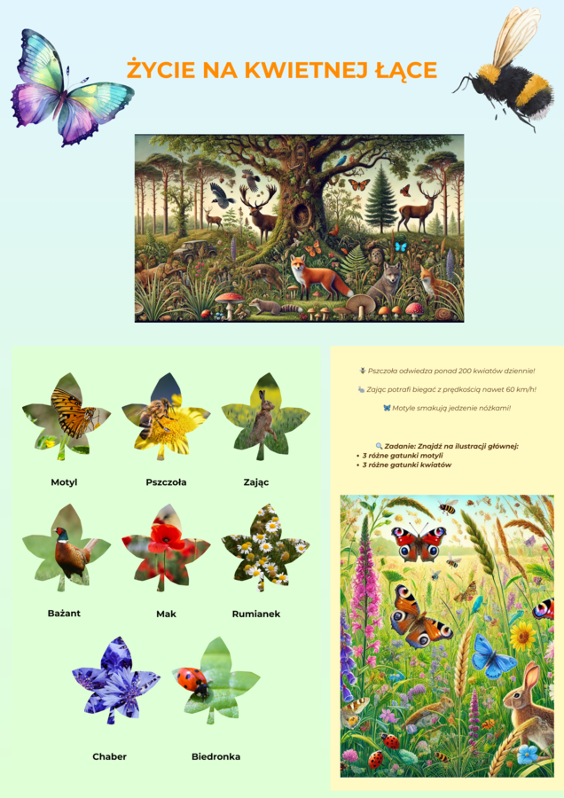 Plansze z ekosystemami (Las, łąka, jezioro)