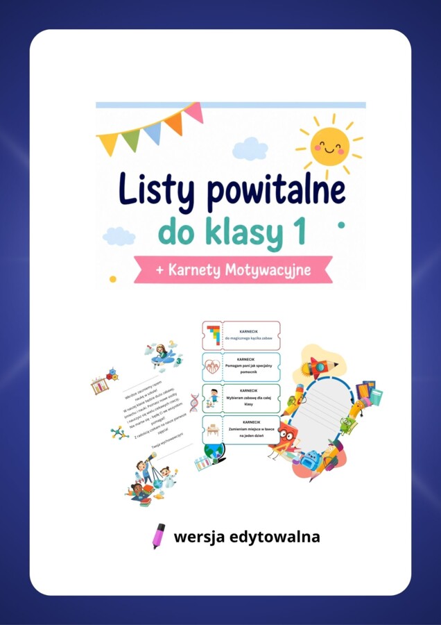 Listy powitalne do klasy 1 + Karnety Motywacyjne