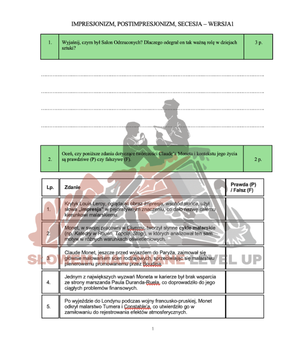 Impresjonizm_postimpresjonizm_secesja_12 zadań