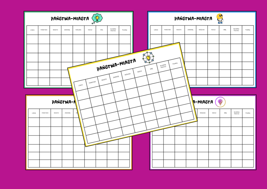 Gra "PAŃSTWA - MIASTA" - 5 wersji