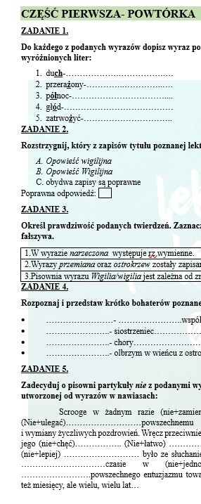 POWTÓRKI PRZED EGZAMINEM. Z BOHATERAMI "OPOWIEŚCI WIGILIJNEJ" PRZYPOMINAMY WIADOMOŚCI Z ZAKRESU ORTOGRAFII