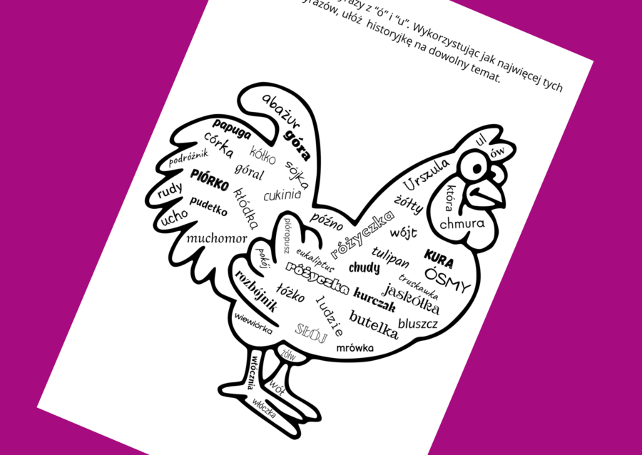 Ortograficzna CHMURA wyrazowa Ó/U - ortografia - karta pracy - ćwiczenia redakcyjne