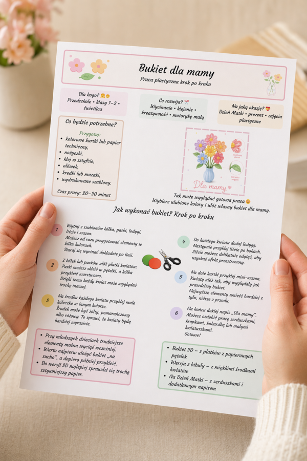 Bukiet dla mamy – praca plastyczna krok po kroku