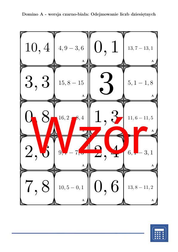 Domino - Odejmowanie liczb dziesiętnych | matematyka