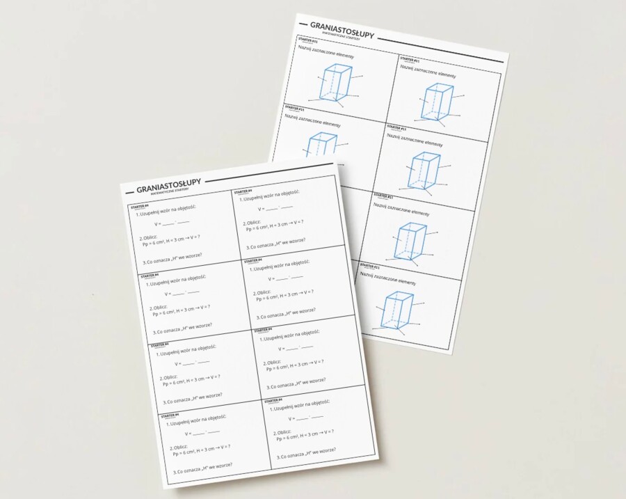 Starter 5 minut – Graniastosłupy | 13 kart  | gotowe na lekcję