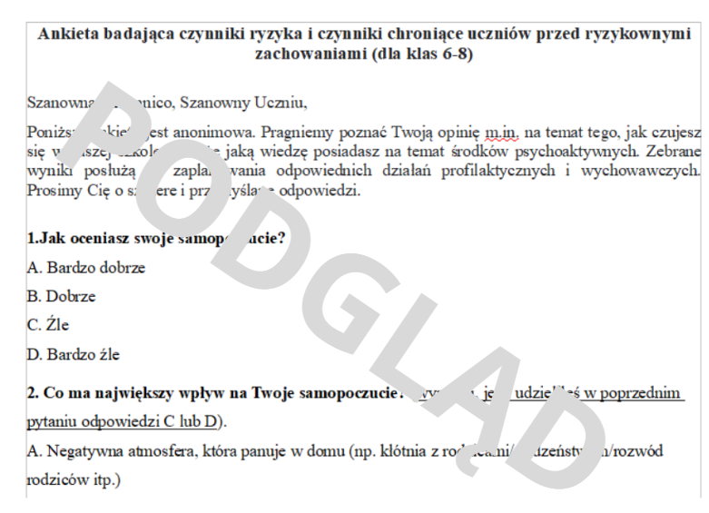 Ankiety badające czynniki ryzyka i czynniki chroniące uczniów przed ryzykownymi zachowaniami
