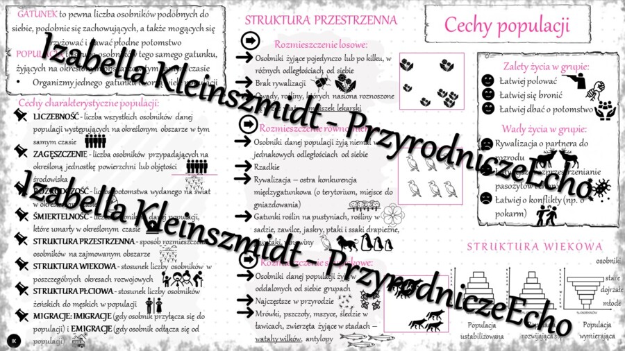 Sketchnotka - notatka „Cechy populacji” wykonana w power point do edycji. Biologia 8; „EKOLOGIA