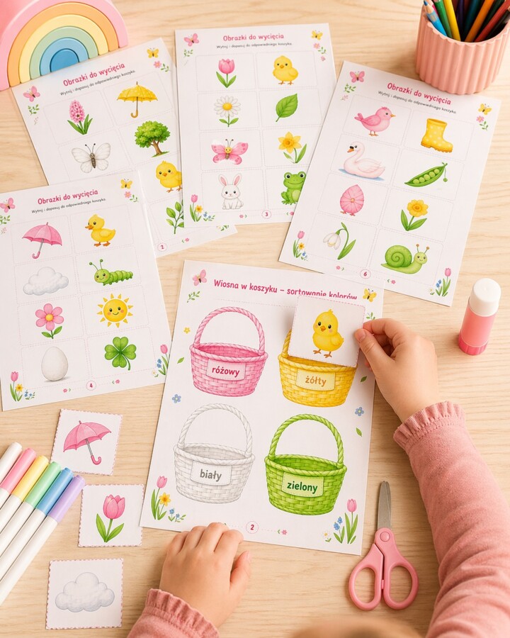 Wiosna w koszyku - sortowanie kolorów