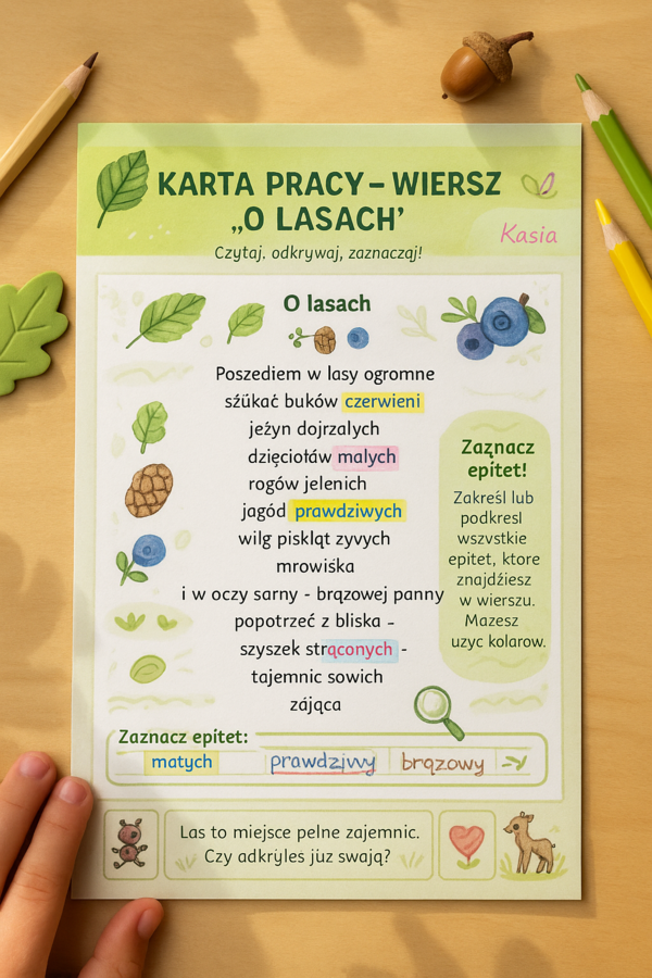 Wiersz „O lasach” – karty dla uczniów