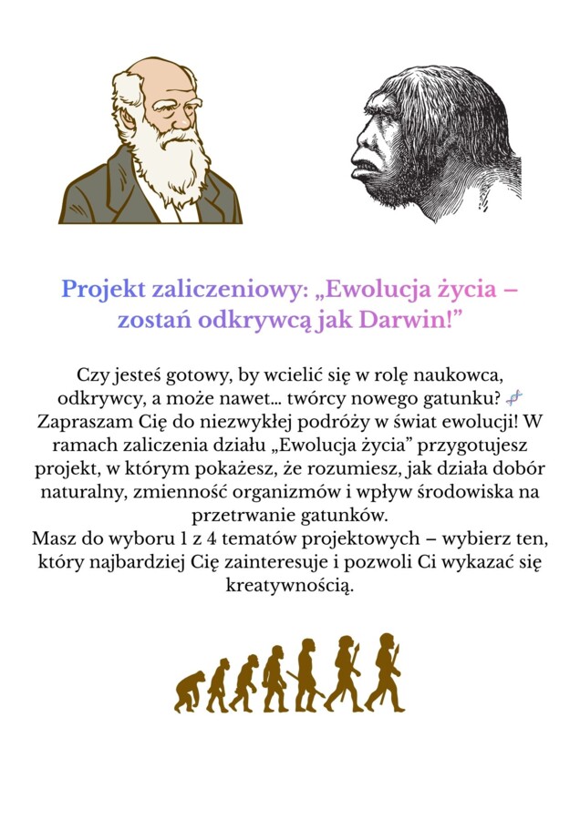 Zaliczenie działu - Ewolucja życia dla klasy 8