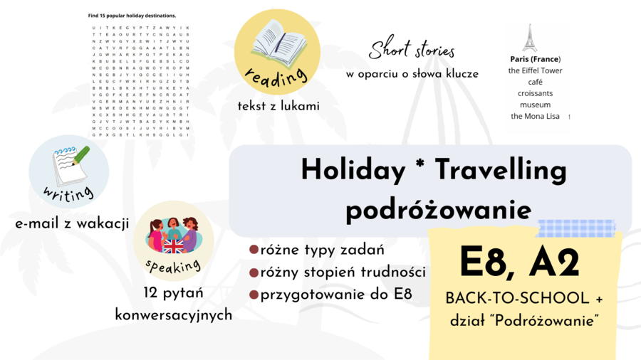 Podróżowanie/wakacje, E8, A2, konwersacje, rozmowy o podróżowaniu, czytanie i pisanie, back to school