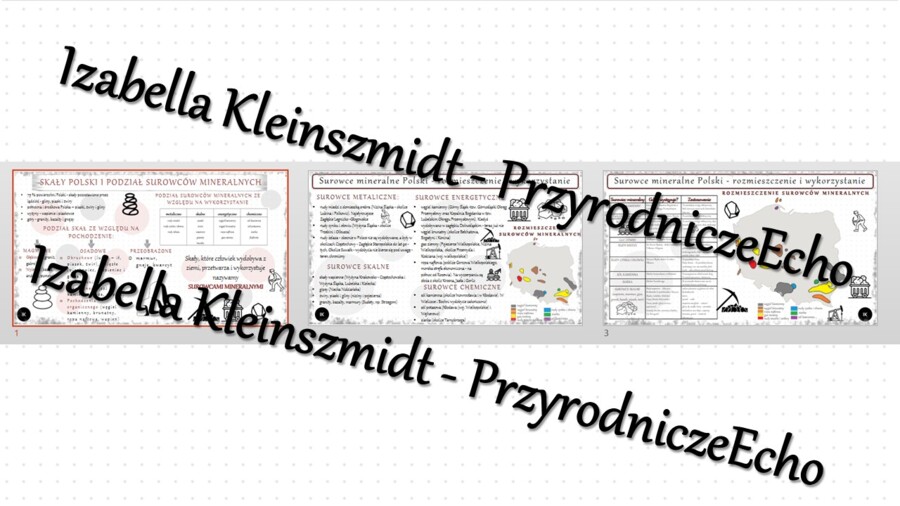 Sketchnotka - notatka „Skały i surowce mineralne” wykonana w power point do edycji. Geografia 7; „Środowisko przyrodnicze Polski”